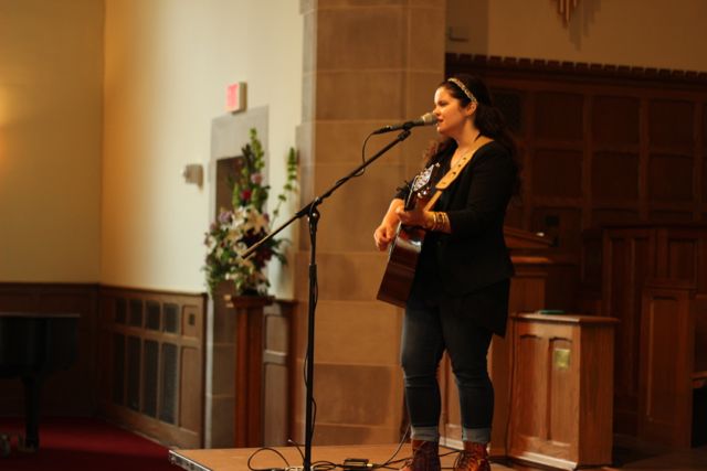 Rebecca Loebe performs in Chapel Oct. 1