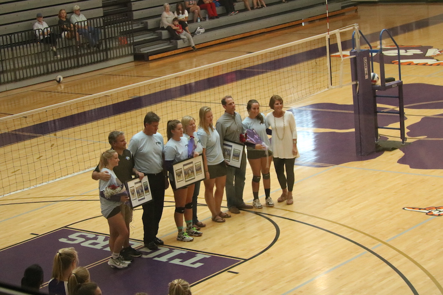 Maffett%2C+LaVangie+and+Holmes+Honored+at+Volleyball+Senior+Night