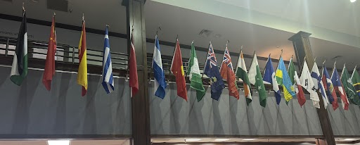 The flags in the student center. 