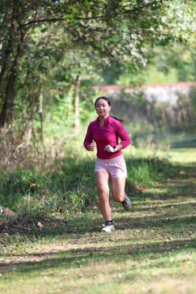Sophomore Tiffany Hong runs the trail.