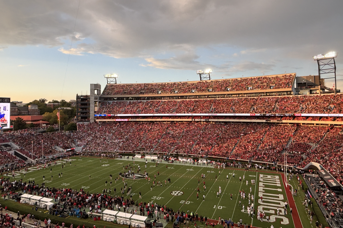 Sanford stadium in action as players warm up.