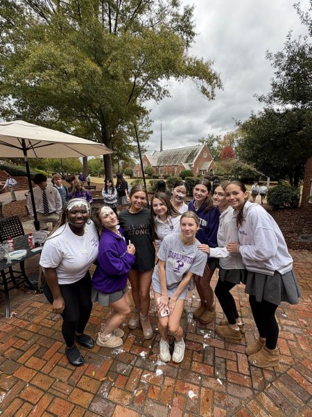Senior Cheerleaders pose for a photo after getting pied.