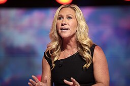 Greene speaking at the 2022 Student Action Summit at the Tampa Convention Center in Tampa, Florida.
